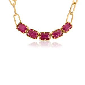 18K Rose Gold Plated Baguette Cut Emerald and Diamond Link Chain <b>Statement</b> <b>Necklace</b> for Her - Product Image 5