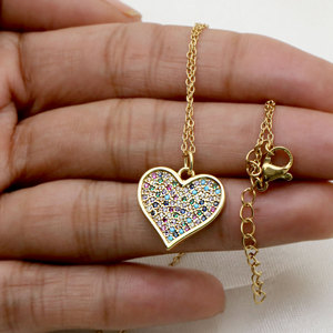 Wholesale 925 Sterling Silver Gold Plated Heart CZ Pendant Necklace Colorful Cubic Zirconia Jewelry <b>Gift</b> for Women - Product Image 1