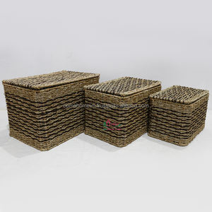 Cesta de algas marinas rectangular hecha a mano con tapa, artesanía tradicional vietnamita para decoración y almacenamiento del hogar - Product Image 3