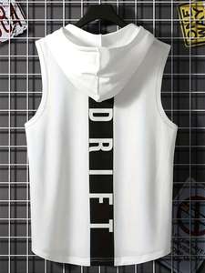 DRIFTWEAR Camiseta sin mangas con capucha para hombre, chaleco deportivo de secado rápido para fitness, chaleco de entrenamiento, ropa casual urbana de punto liso - Product Image 4
