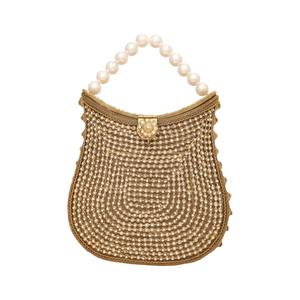 Pochette de mariée ornée de perles dorées avec poignée perlée, sac de soirée structuré pour mariage, vente en gros OEM - Product Image 1