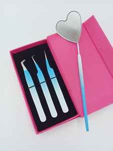 Ensemble professionnel de 3 pinces à cils en acier inoxydable avec miroir en forme de cœur, pointe inclinée de précision, fabricant OEM - Product Image 1