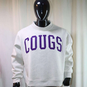 Sudadera con cuello simulado en blanco para serigrafía, estampado en relieve y bordado, de corte holgado y hombro caído, estilo universitario, para venta al por mayor, marca Cougs Letter - Product Image 1