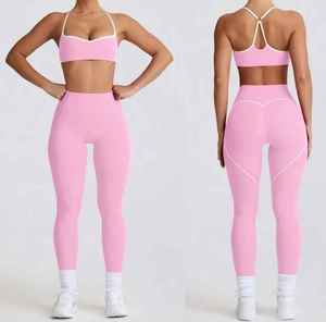 Customized Logo Fitness Yoga Clothes Heart Throb Bra and High-Waist Legging Sportswear 2 Piece Sets - Product Image 6