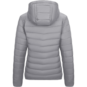 Chaqueta Acolchada Gris Claro con Capucha, Cierre de Cremallera, Manga Larga, para Mujer, Otoño, Largo Regular, Color Sólido, Relleno de Poliéster - Product Image 2