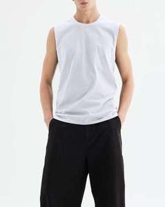 Débardeur en tricot sans manches pour homme, col rond, blanc uni, style décontracté, 100% coton - Product Image 1