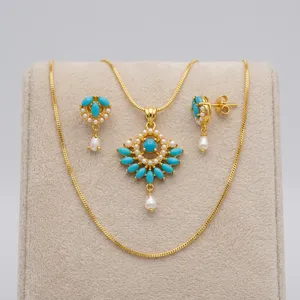 Gold Plated Copper Pendant <b>Necklace</b> <b>Set</b> for Women Dubai Style Indian <b>Bridal</b> Wedding & Party Jewelry with <b>Earrings</b> Wholesale - Product Image 1