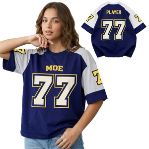 T-shirt unisexe surdimensionné en jersey de coton mélangé, personnalisable avec nom et numéro, style streetwear, maillot de football américain, imprimé pour l'été - Product Image 1