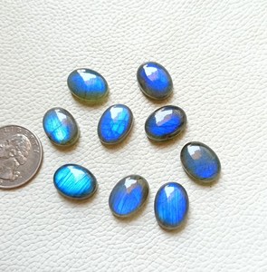Labradorite bleue naturelle à reflets, cabochon ovale, pierre précieuse en vrac, dos plat, taille calibrée, pour la fabrication de bijoux, bagues, pendentifs - Product Image 2