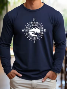 เสื้อยืดแขนยาวคอกลมพิมพ์ลายเข็มทิศภูเขาสำหรับผู้ชาย ผ้าฝ้ายแท้ 100% ทรงหลวม ใส่สบาย เหมาะสำหรับเล่นกีฬาและพักผ่อน - Product Image 2