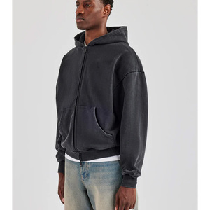 Fabricante de sudaderas con capucha de algodón grueso personalizadas, chaqueta con capucha extragrande con cremallera completa, ropa urbana de primera calidad con lavado ácido. - Product Image 2