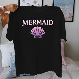 MERMAID with <b>purple</b> seashell pure cotton women's <b>Tshirt</b> comfort fit - Product Image 4