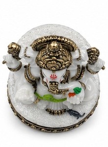 Handcrafted Resin Ganesha <b>Statue</b> White Religious Asian Zen Design <b>Gold</b> Tone Desk Decor Home Office Gift - Product Image 2