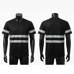 เสื้อยืดทำงานโพลีเอสเตอร์พรีเมียม 160 GSM สีดำ แถบสะท้อนแสง ปลอดภัย สกรีนโลโก้ได้ตามต้องการ ชุดยูนิฟอร์ม - Product Image 1