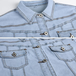 Women's Light Blue <b>Denim</b> <b>Jacket</b> Long Sleeve <b>Crop</b> Top Casual Stonewashed Button Front Winter Vintage Breathable Wear - Product Image 6