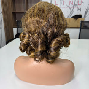 Precio al por mayor 100% Raw Virgin Vietnamese Human Lace Peluca Trama Bouncy Curl Piano Ginger Color Super Double Drawn Extensiones de cabello - Product Image 5