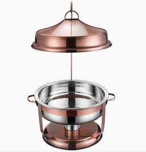 Copper Round Chafer Stainless Steel <b>Food</b> Warmer Serving Dish Fuel Heating Restaurant Banquet Use - Product Image 4