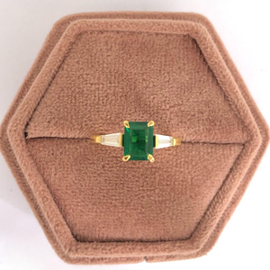 Green <b>Sapphire</b> Emerald Cut Moissanite <b>Ring</b> Tapered Baguette Side Stone Yellow Gold Engagement <b>Ring</b> 10K Solid Gold <b>Ring</b> <b>For</b> <b>Women</b> - Product Image 1