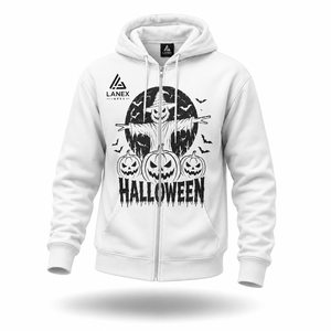 Custom Halloween Full <b>Zip</b> Hoodie for Men and Women Premium Heavyweight Fleece <b>Hooded</b> Jacket with Ghost Pumpkin Skull Graphic OEM - Product Image 1