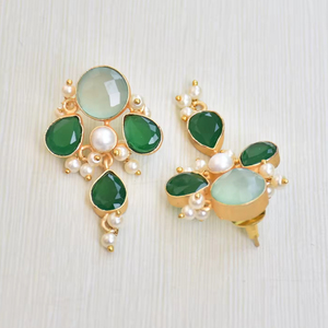 Aros de Latón Chapados en Oro al por Mayor, Joyería Auténtica con Piedras Preciosas, Chapado en Oro de Alto Pulido, Estilo Moderno, Exportación al por Mayor - Product Image 3