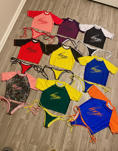 Ensembles de bikinis tissés personnalisés pour femmes à imprimé animal, hauts à manches courtes taille haute, maillots de bain écologiques à séchage rapide, OEM - Product Image 3