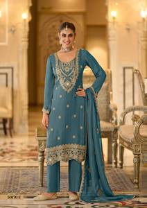 Premium Co-ord Silk Suit Pant Dupatta Set <b>Women</b> Traditional Embroidery <b>Kurta</b> Special Occasion Quick Dry Regular Fit Regular - Product Image 4