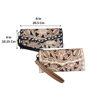 Bolso de Mano de Cuero Genuino con Diseño Floral para Mujer, con Ranuras para Tarjetas, Bolsillos para Efectivo y Correa de Muñeca Desmontable - Product Image 2