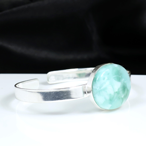 Top Quality Elegant Oval Larimar Statement <b>Bracelet</b> Minimalist <b>Silver</b> Plated <b>Cuff</b> Jewelry for Gift & Wholesale Manufacarers - Product Image 4