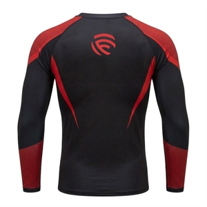 Flair Men's <b>Long</b> <b>Sleeve</b> <b>Compression</b> <b>Shirt</b> Black and Red O-Neck Knitted Polyester Quick Dry Sporty Fit - Product Image 3
