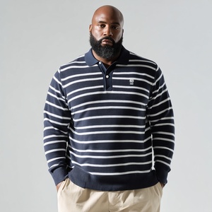 Pull polo rayé en maille pour homme grande taille, mélange coton biologique et chanvre, coupe ample - Product Image 3