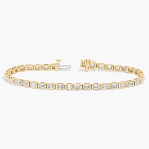 14K White <b>Gold</b> Emerald Cut Lab Grown Diamond Bezel <b>Set</b> Tennis Bracelet IGI Certified Luxury Gift Jewelry for Women - Product Image 3