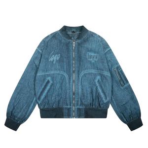 Blouson Bomber en Jean Délavé Personnalisé Nesta Sports – Veste en Jean Vintage Oversize Anti-rétrécissement à Manches Longues avec Logo Gaufré et Fermeture Éclair - Product Image 1