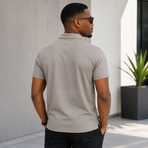Polo en coton gris sans couture à manches courtes pour hommes grandes tailles, avec logo personnalisé, couleur unie, décontracté, respirant, coupe classique - Product Image 4