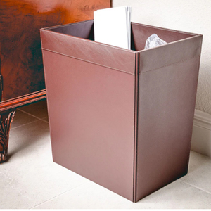 Chocolate Brown Leather <b>Square</b> Waste <b>Bin</b> Office Leather Waste <b>Bin</b> Brown Leather Waste <b>Bin</b> and Basket - Product Image 2