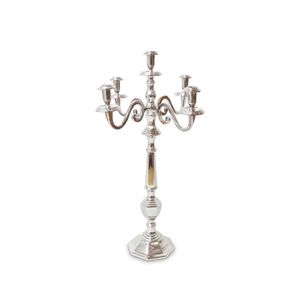 Candelabro Clásico de 5 Brazos Plateado, Centro de Mesa de Lujo para Bodas, Portavelas Metálico para Velas Cónicas, Decoración para Mesa de Hogar - Product Image 3