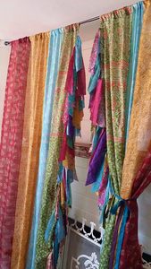 EthinicCraftHub 2 PCS Indian Silk Vintage Patchwork Boho Gypsy Hippy Bohemian Full Light Shading Eco-Friendly Dust <b>Curtain</b> - Product Image 3