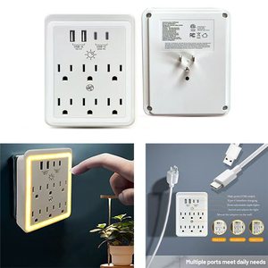 1680j Surge Protector Outlet Extender, <span class=keywords><strong>USB</strong></span> tường sạc <span class=keywords><strong>adapter</strong></span>, đa cắm Outlet Splitter với LED Dimmer điện thoại đứng chủ - Product Image 1
