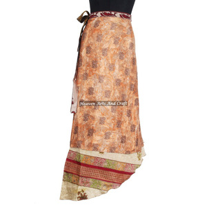 Designer Silk Double Layer Reversible Sarong Sari Magic Wrap <b>Skirt</b> From India <b>Boho</b> Stylish Multi Color Summer Wear Comfortable - Product Image 2