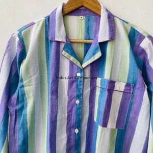 New Arrival Women's 100% Cotton <b>Summer</b> Indian Hand Block Printed <b>Pyjama</b> Night Set Quick Dry V-neck Long Sleeves Casual - Product Image 6