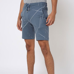 Men Blue Geometric Print Bermuda Shorts <b>Mid</b> Waist Drawstring Casual Style With Pockets Quick Dry Fabric - Product Image 1