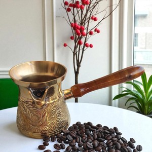 Decorative Engraved Cezve Coffee <b>Pot</b> With Wooden Handle - Product Image 6
