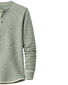 <b>Mens</b> Sage Green Geometric Printed <b>Henley</b> Pullover Sweatshirt Long Sleeve French Terry Regular Fit Casual <b>Top</b> For <b>Men</b> Winter Wear - Product Image 4