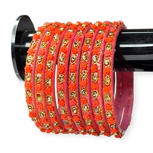 Juego de Brazaletes de Cristal con Flores Rosadas, Chapados en Oro de Alta Calidad, con Cristales Brillantes y Acabado Luminoso, Precio al por Mayor para Mujer - Product Image 1