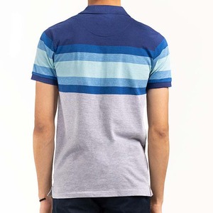Polo en coton rayé pour homme, manches courtes, décontracté, respirant, coupe classique avec poche, bleu gris, couleur contrastée - Product Image 5