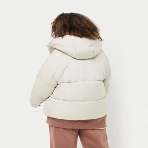 Women's Hooded <b>Quilted</b> Puffer Jacket Solid Color Standard <b>Winter</b> Wear Full Sleeve Zipper Closure Regular Length Eco-Friendly - Product Image 3