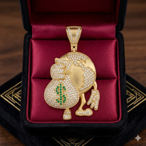 925 <b>Silver</b> Gold Plated Lucky Money Bag Dollar Sign Cartoon <b>Necklace</b> Custom Wealth Symbol Fine Pendants Lab Grown Diamond Gift - Product Image 5