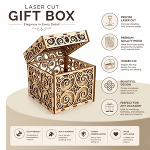 Premium 3mm Plywood Laser Cut Wooden Gift <b>Box</b> Design | DIY Decorative Storage <b>Box</b> for Handmade Gifts Packaging & Craft Projects - Product Image 2