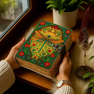 Printed 400 Page Large Green Dragonfly Leather Journal <b>Lock</b> Handmade Classic Vintage Writing Hardcover Floral <b>Diary</b> Sketchbook - Product Image 1