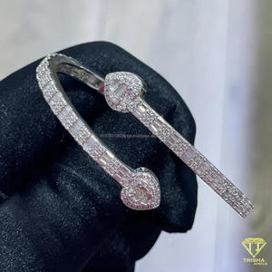 Elegant Lab Grown Diamond Lab Grown <b>Bangle</b> <b>Bracelet</b> With Pear Shaped Tips Silver Tone Statement Jewelry For Wedding - Product Image 3