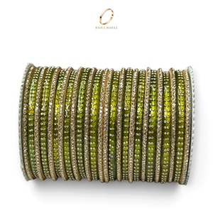 Impresionantes Brazaletes de Aluminio Color Verde Oliva Estilo Kashmiri para Bodas, Elegantes Brazaletes con Piedras Doradas Brillantes para Mujeres, Ideales para Fiestas y Bodas - Product Image 4